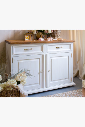 Tömör fenyőfa provence stílusú komód étkezőbe, 2 fiókos